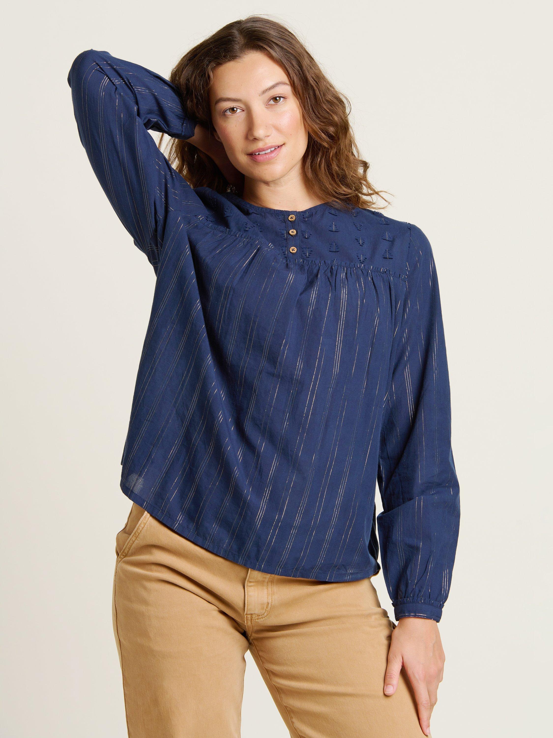 Product image 2 of 5, which shows Brakeburn Canford Sparkle Thread Top, Navy, 8
