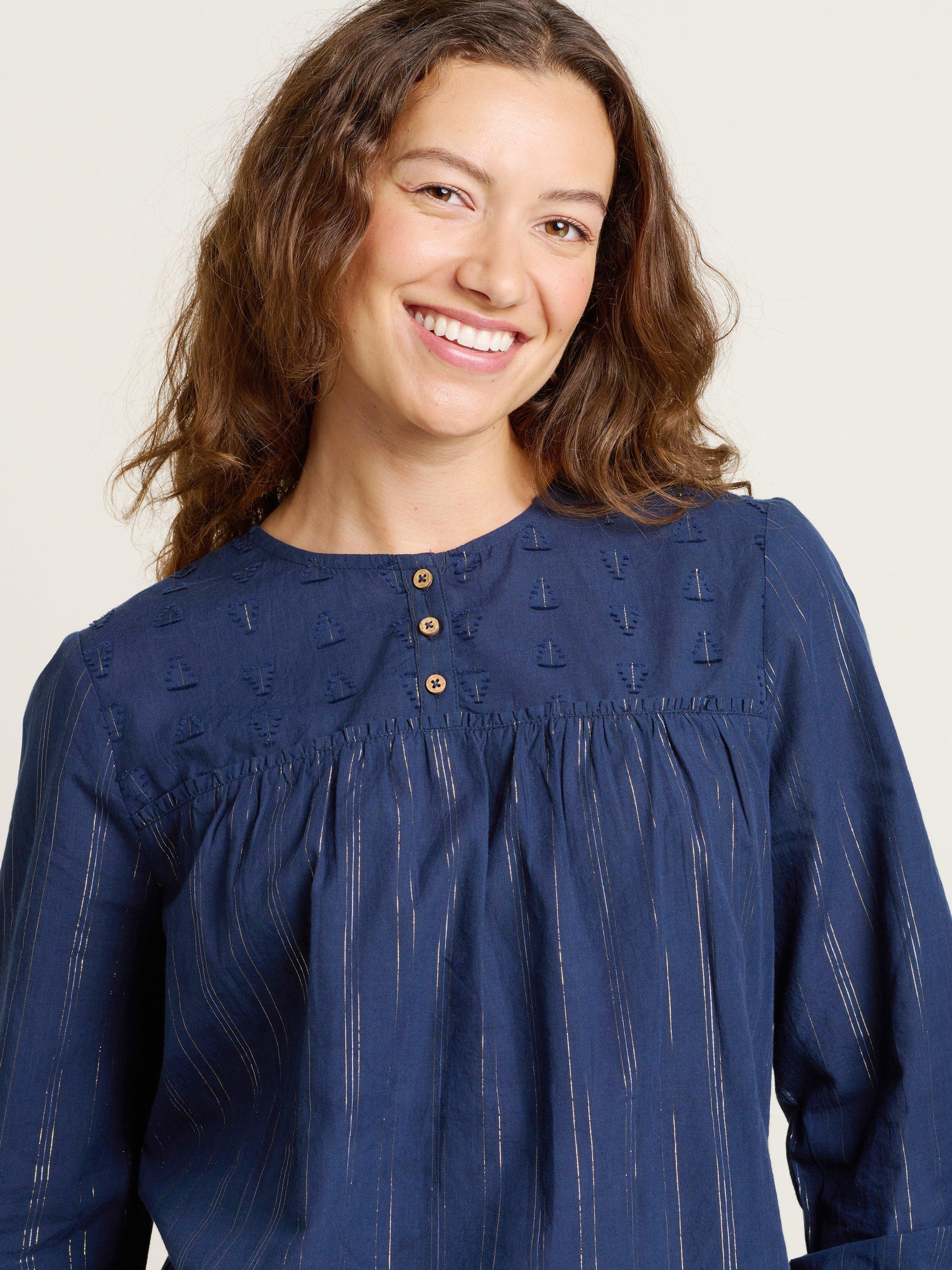 Product image 4 of 5, which shows Brakeburn Canford Sparkle Thread Top, Navy, 8