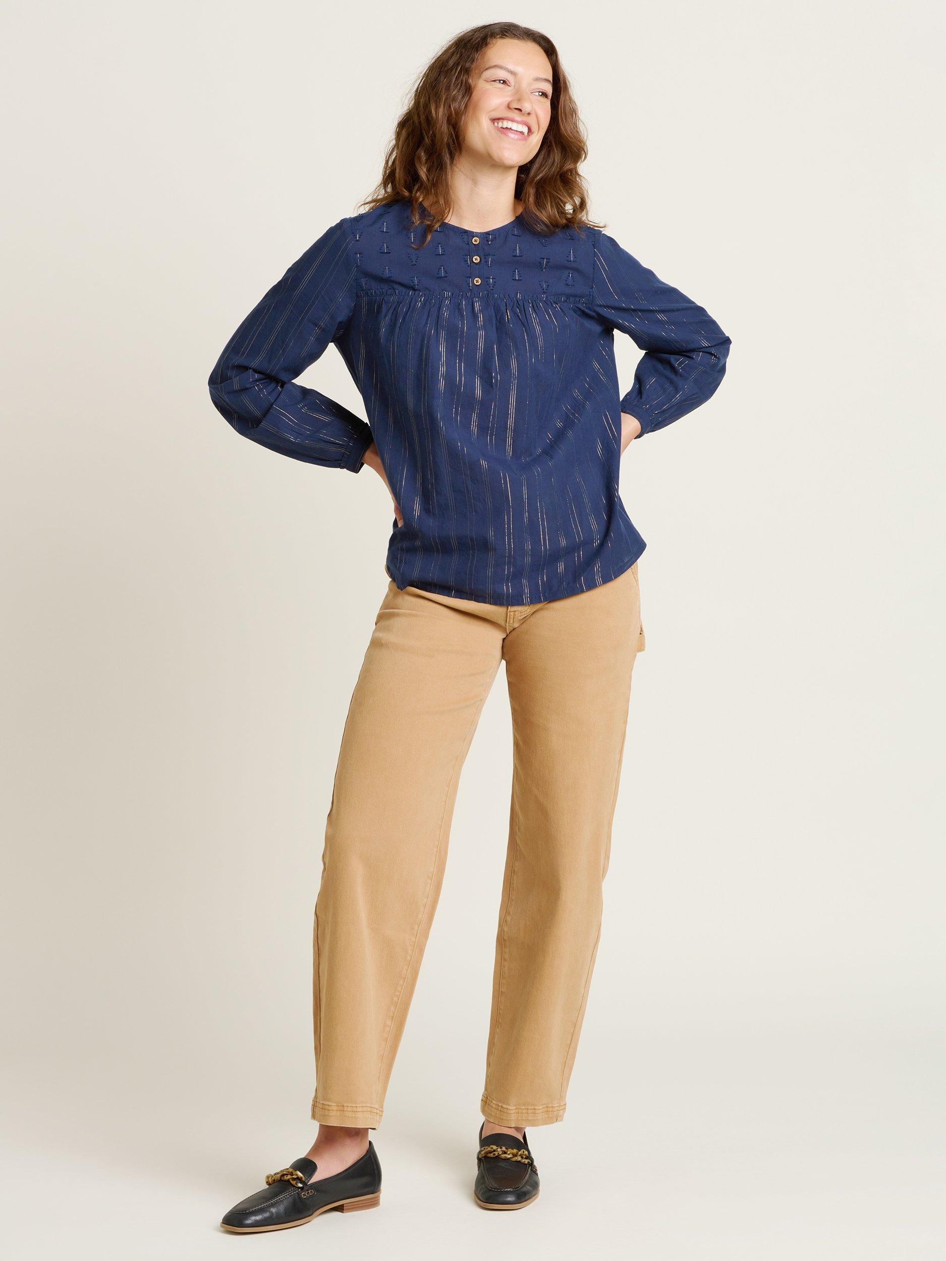 Product image 5 of 5, which shows Brakeburn Canford Sparkle Thread Top, Navy, 8