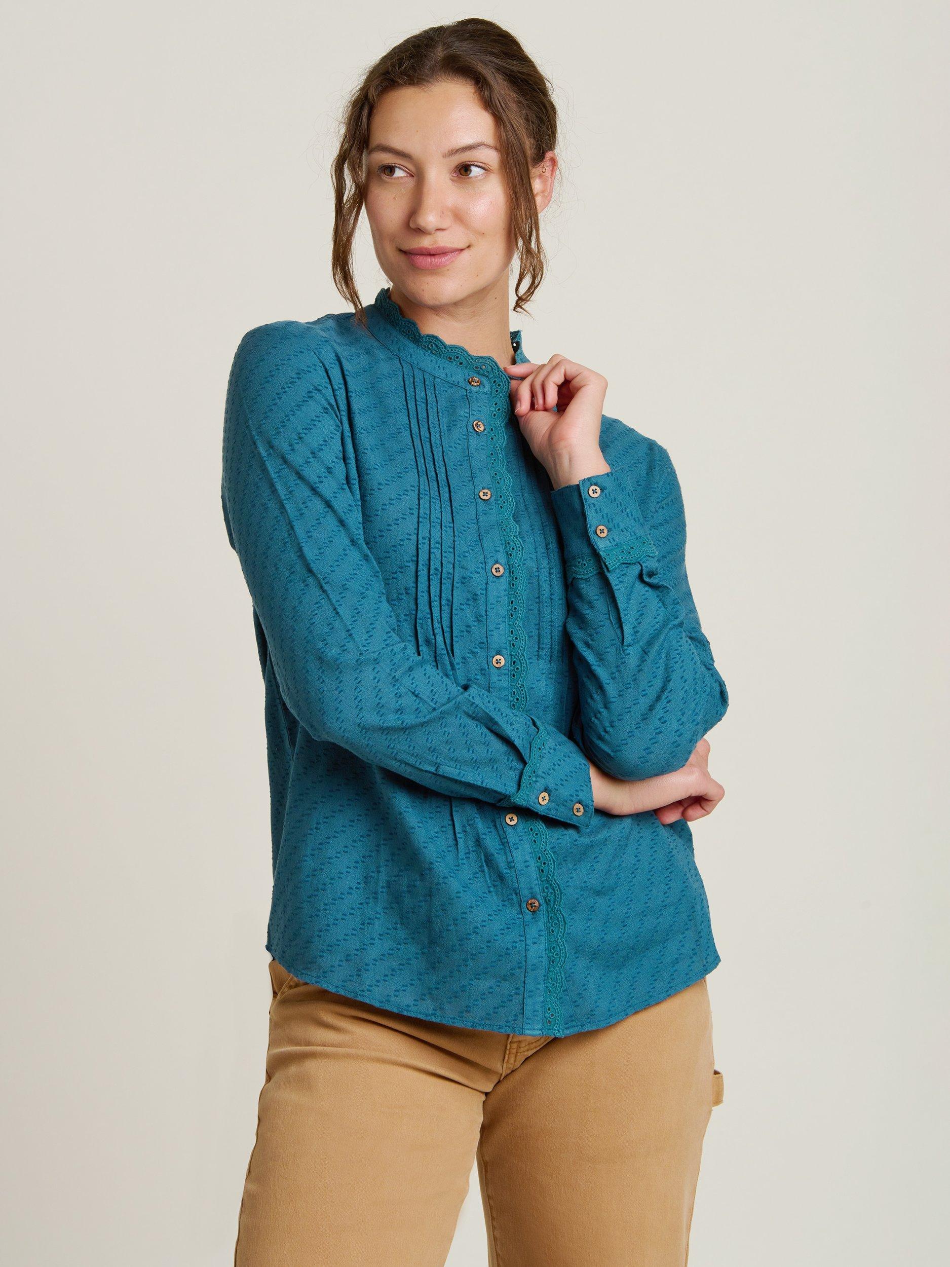 Product image 1 of 4, which shows Brakeburn Charmouth Ruffle Button Blouse, Teal, 8