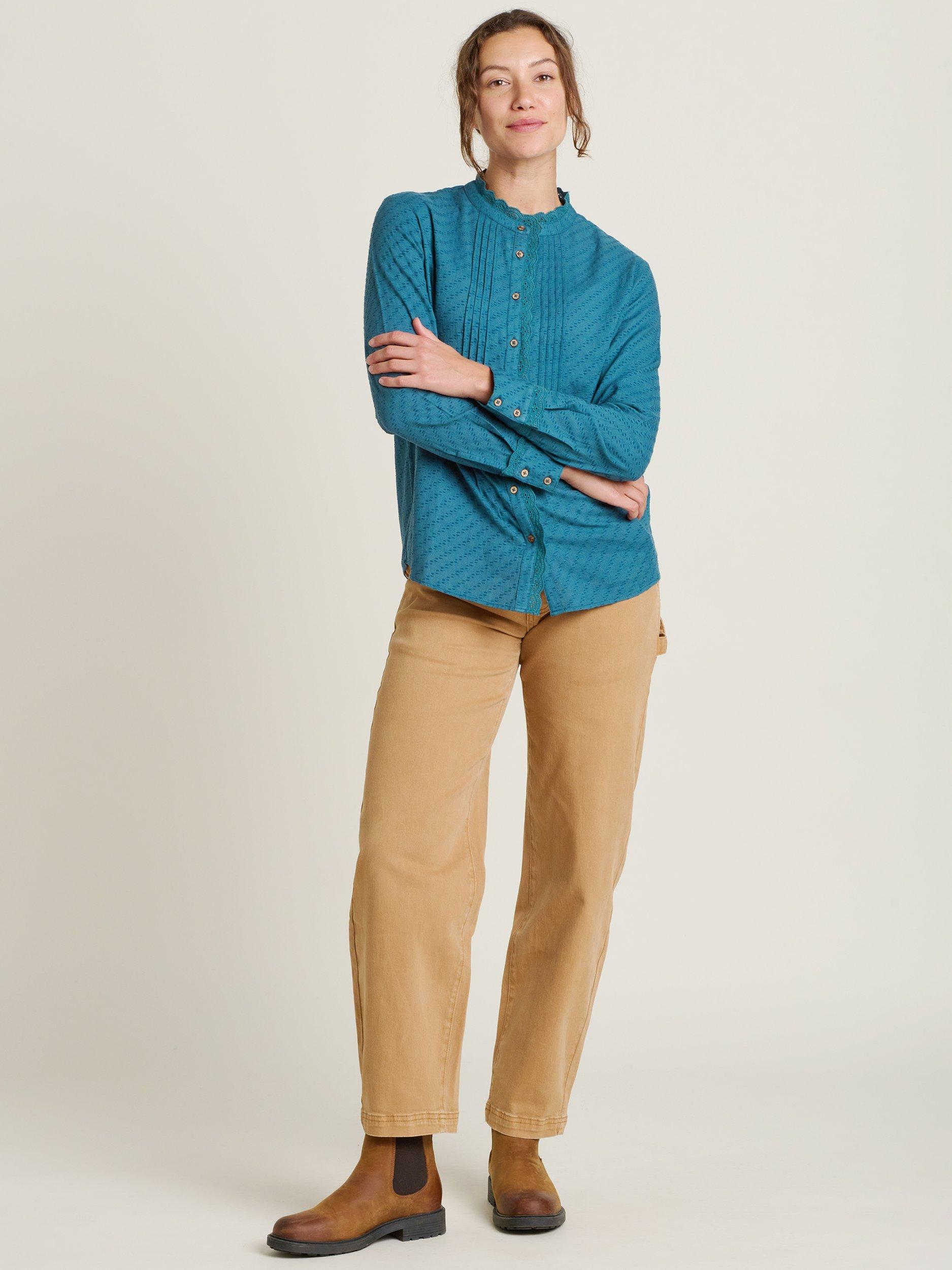 Product image 4 of 4, which shows Brakeburn Charmouth Ruffle Button Blouse, Teal, 8