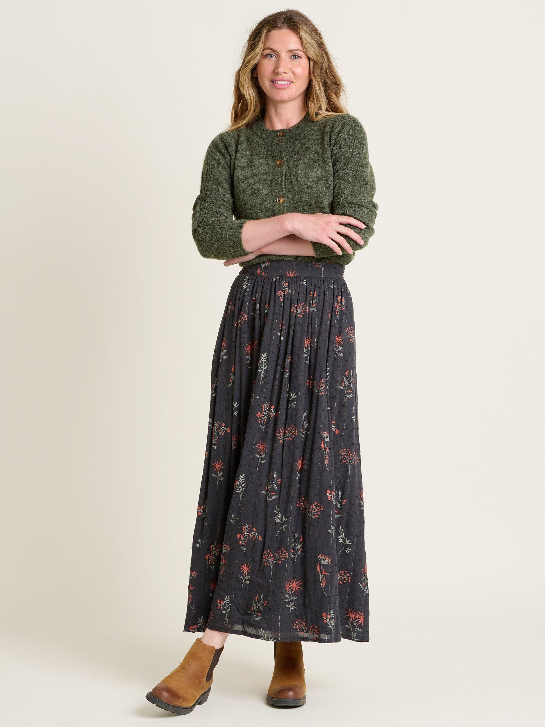 Product image 2 of 5, which shows Brakeburn Bella Botanical Maxi Skirt, Charcoal, 8