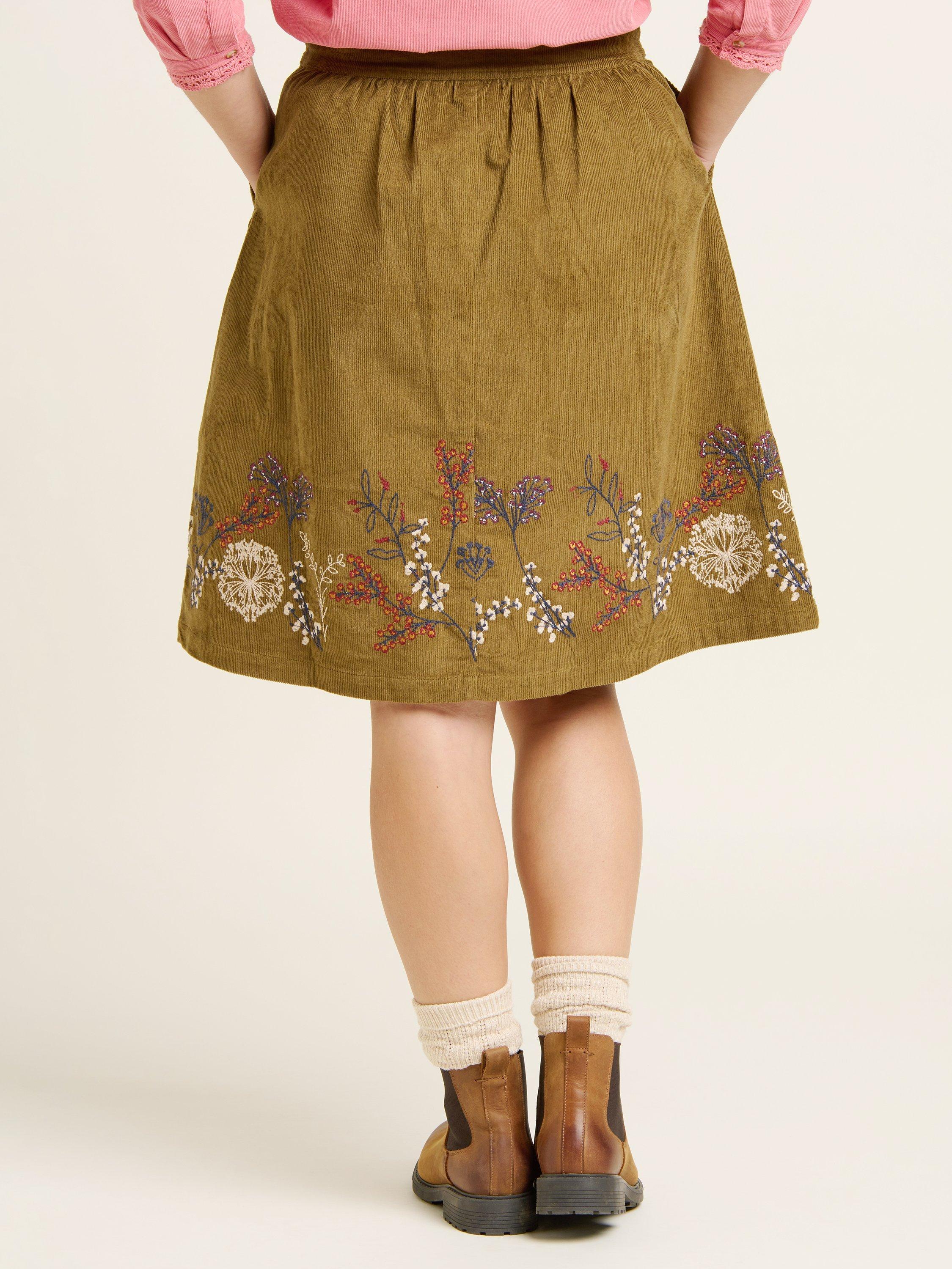 Product image 4 of 4, which shows Brakeburn Embroidered Corduroy Skirt, Khaki, 8