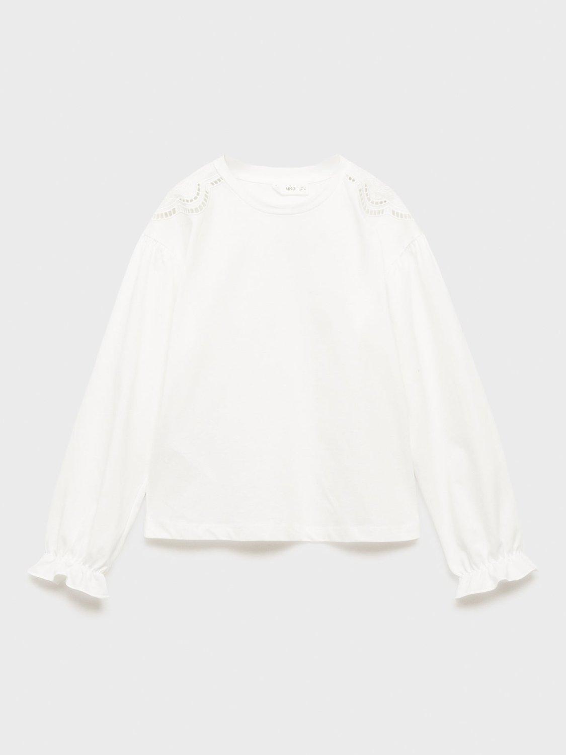 Mango Kids' Rose Long Sleeve Tee, White