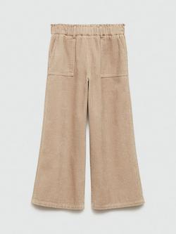Mango Kids' Cande Cotton Corduroy Trousers, Beige - view 2, Beige