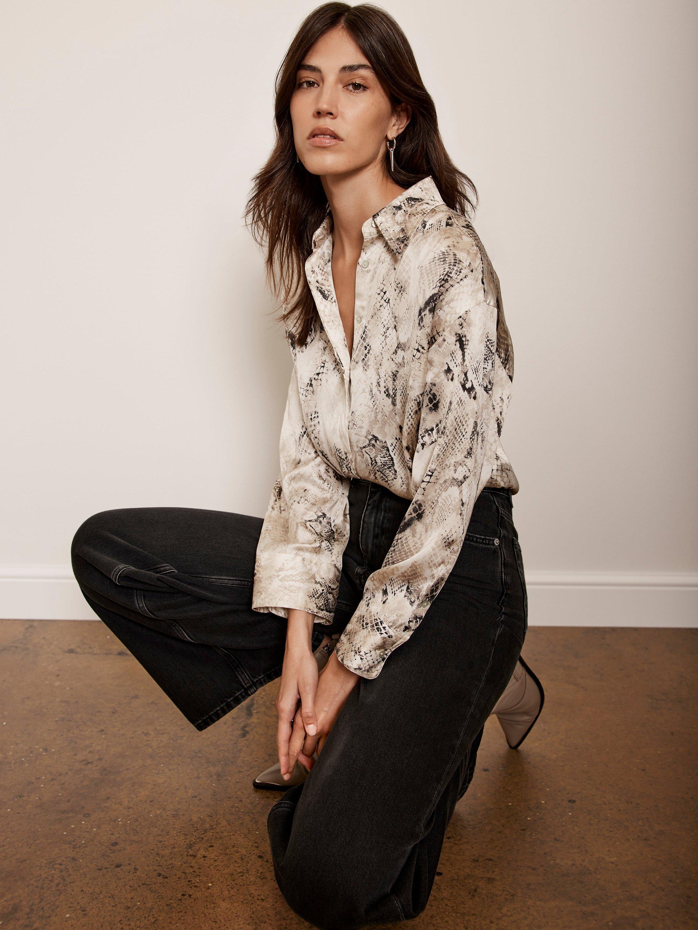 Mint Velvet Satin Shirt, Natural/Multi