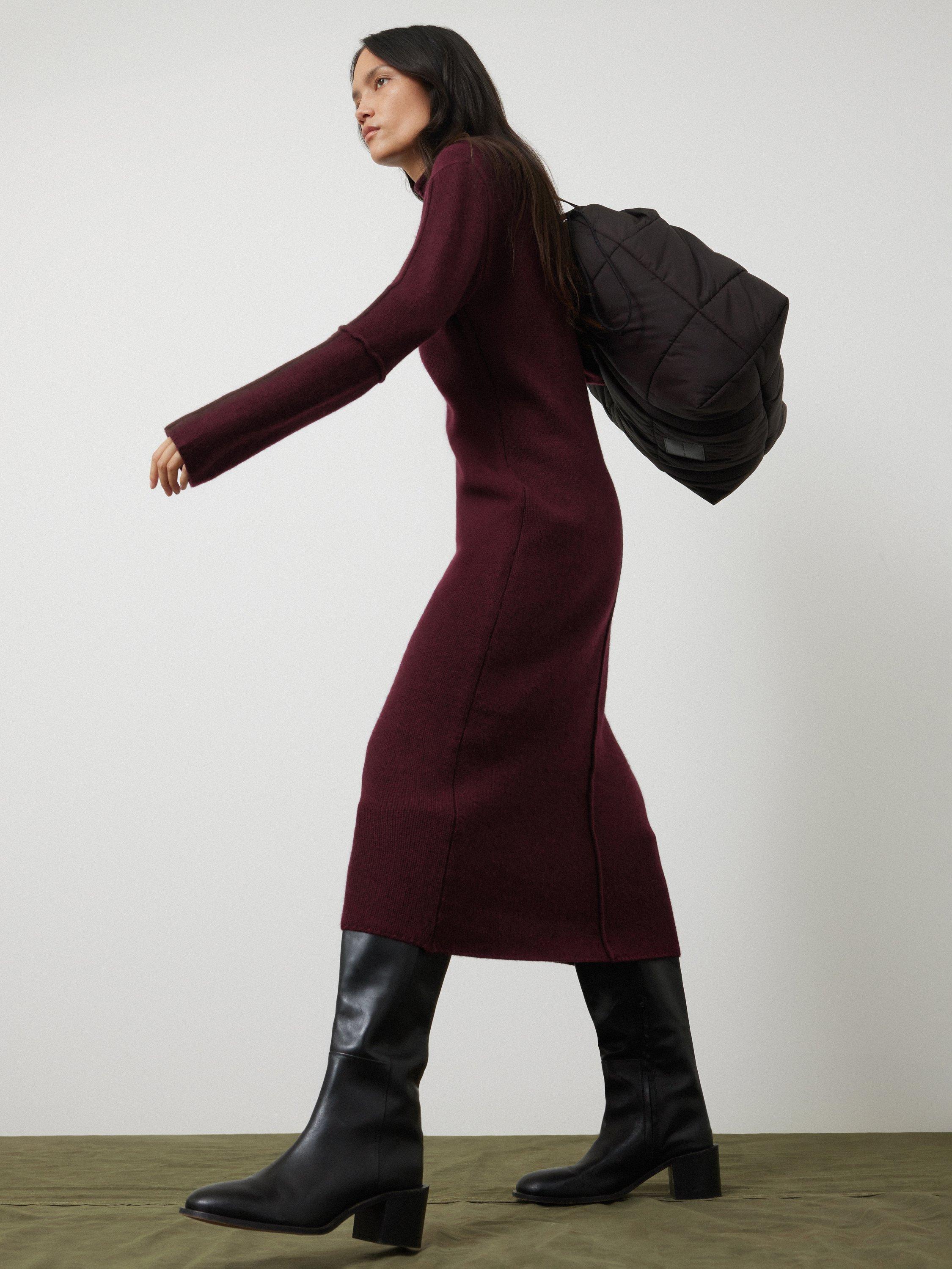 Product image 6 of 8, which shows Jigsaw Compact Wool Blend Dress, Burgundy, XS