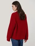 Jigsaw Fishermans Rib Merino Wool Oversized Jumper, Red