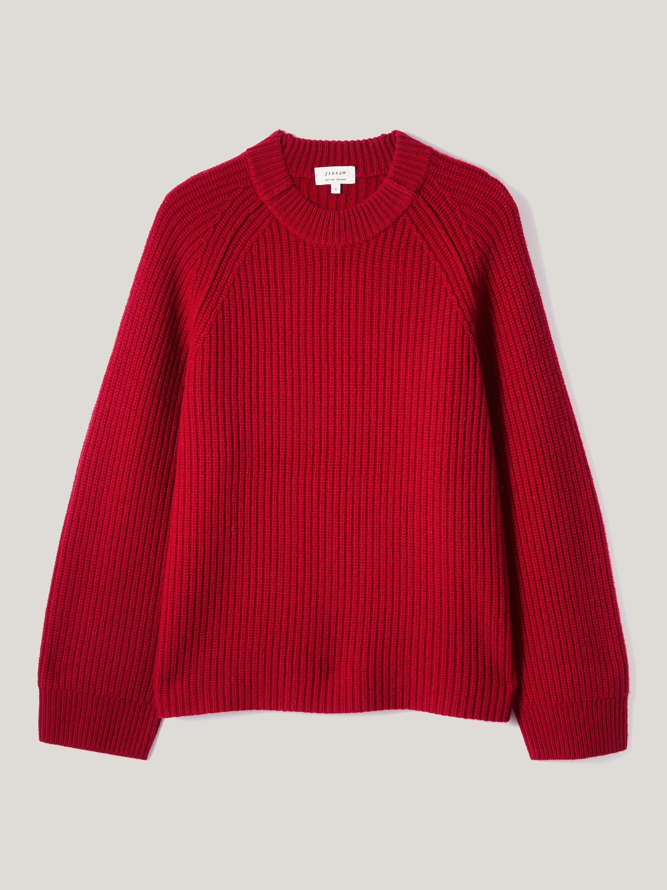 Jigsaw Fishermans Rib Merino Wool Oversized Jumper Red