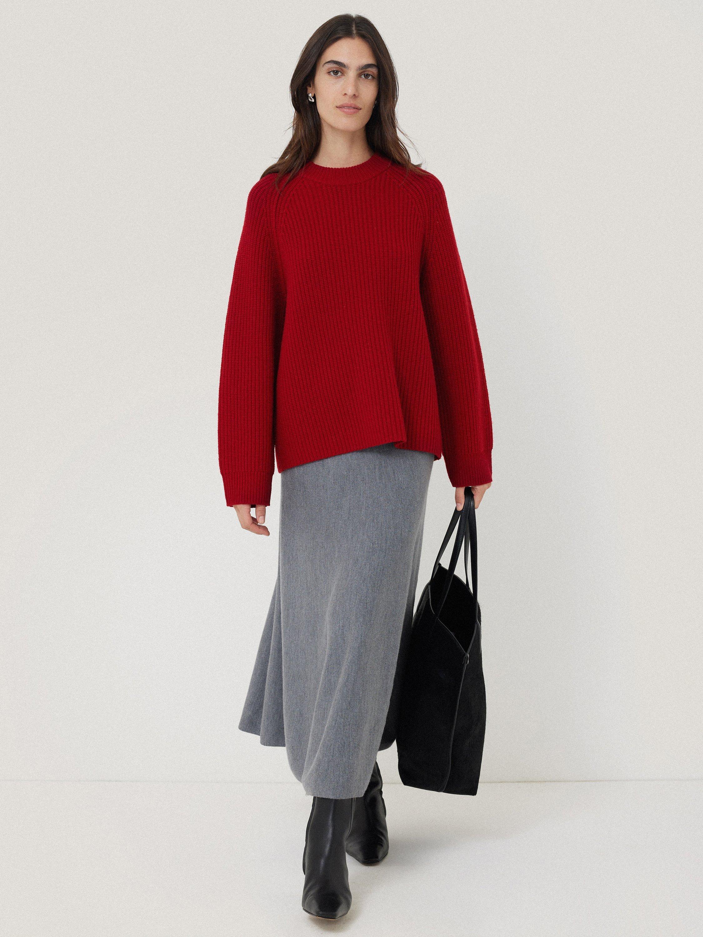 Jigsaw Fishermans Rib Merino Wool Oversized Jumper Red