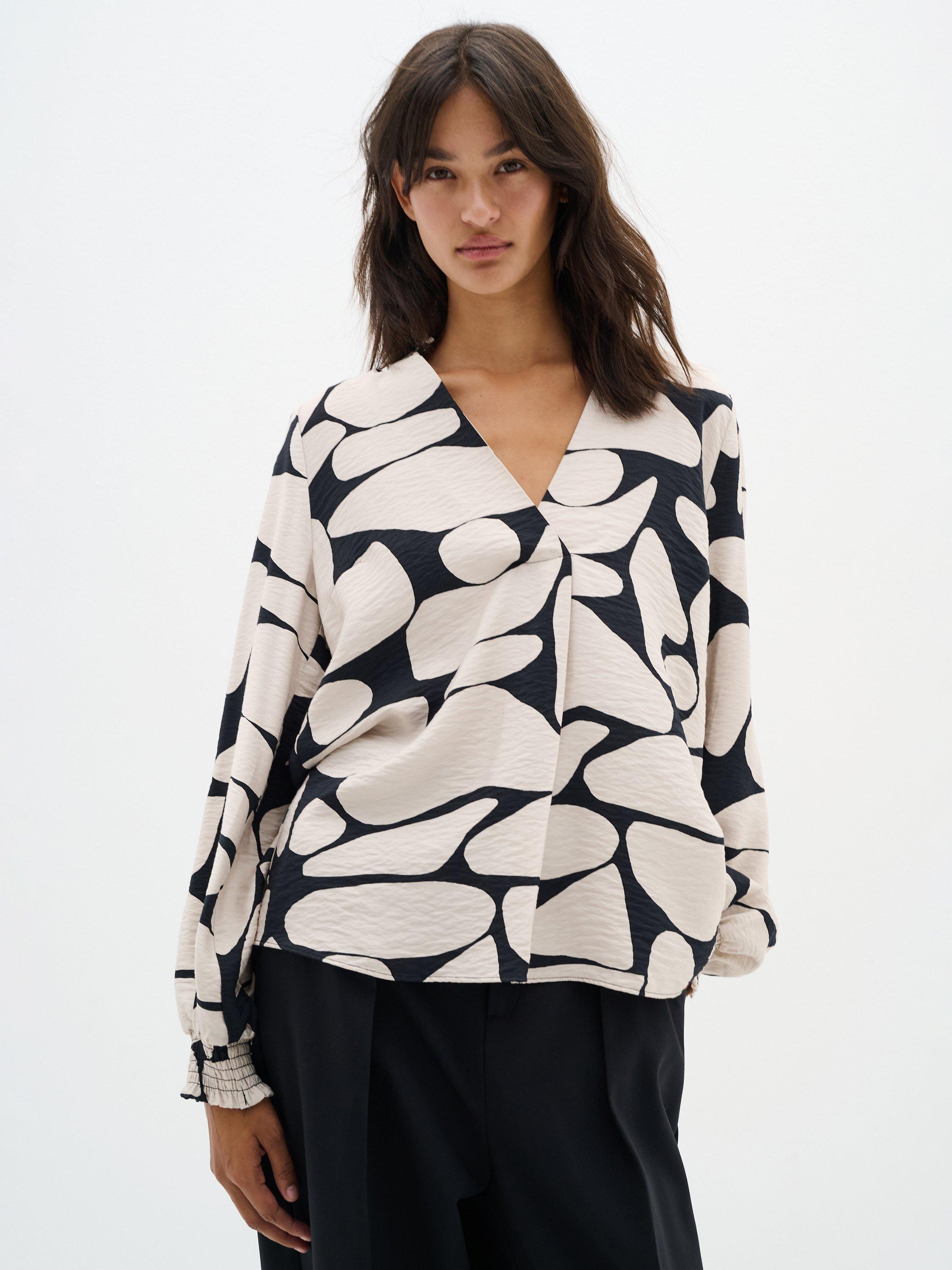 Product image 1 of 6, which shows InWear Metta Graphic Print Blouse, Ivory/Black, 8