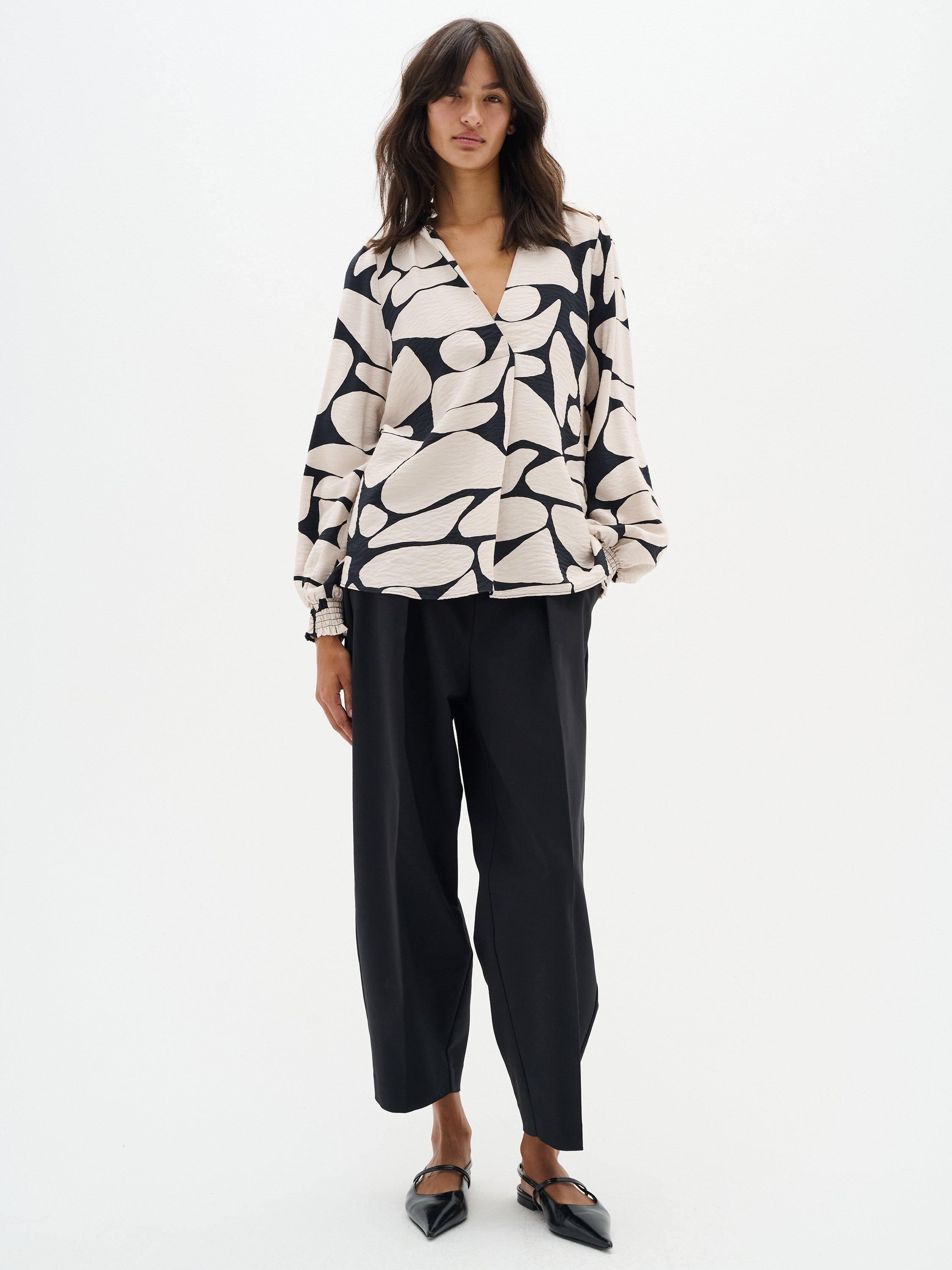 Product image 3 of 6, which shows InWear Metta Graphic Print Blouse, Ivory/Black, 8