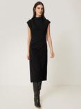 Jigsaw Cap Sleeve Structured Dart Cotton Blend Midi Dress, Black