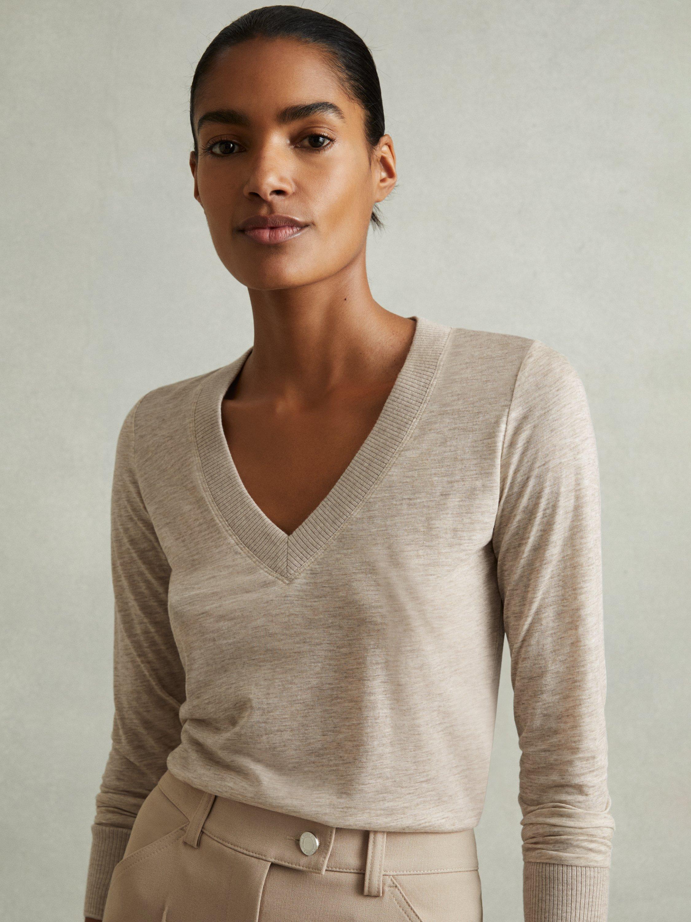 Reiss Evelyn Fine Knit Wool Blend Jumper, Stone