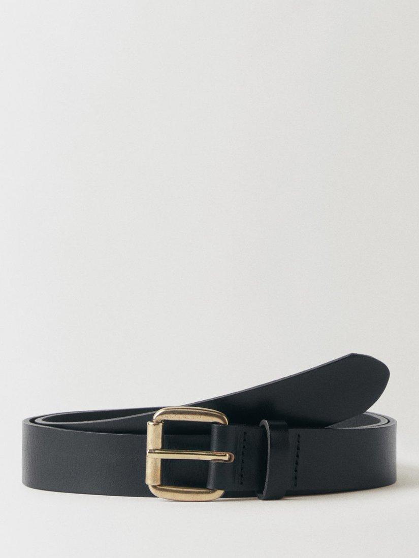 Mango Cruz Leather Belt, Black