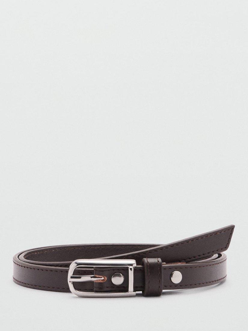 Mango Fini Leather Skinny Belt, Dark Brown