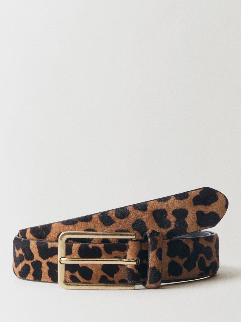 Product image 1 of 4, which shows Mango Leo Leather Skinny Belt, Brown, L