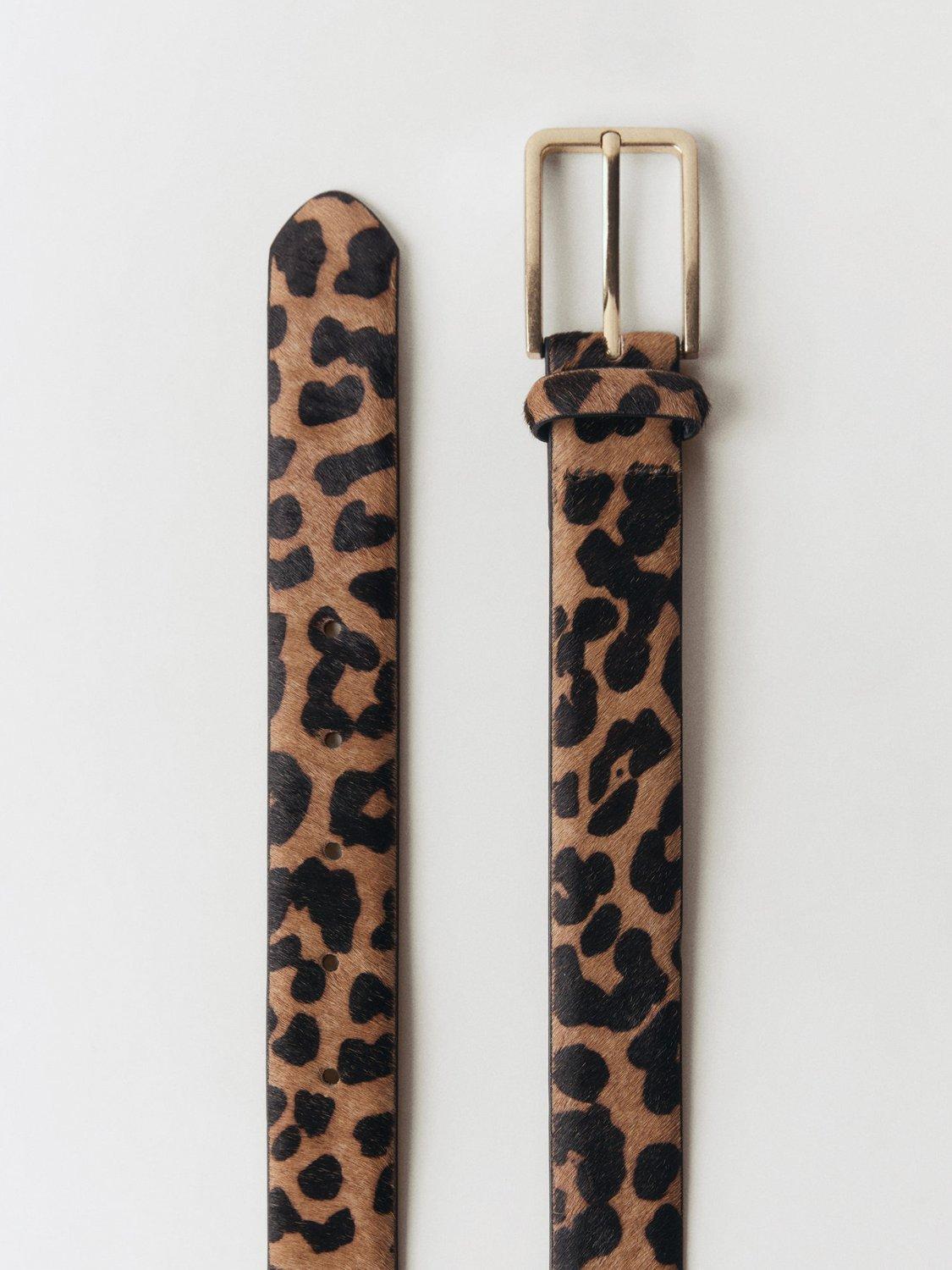 Product image 3 of 4, which shows Mango Leo Leather Skinny Belt, Brown, L