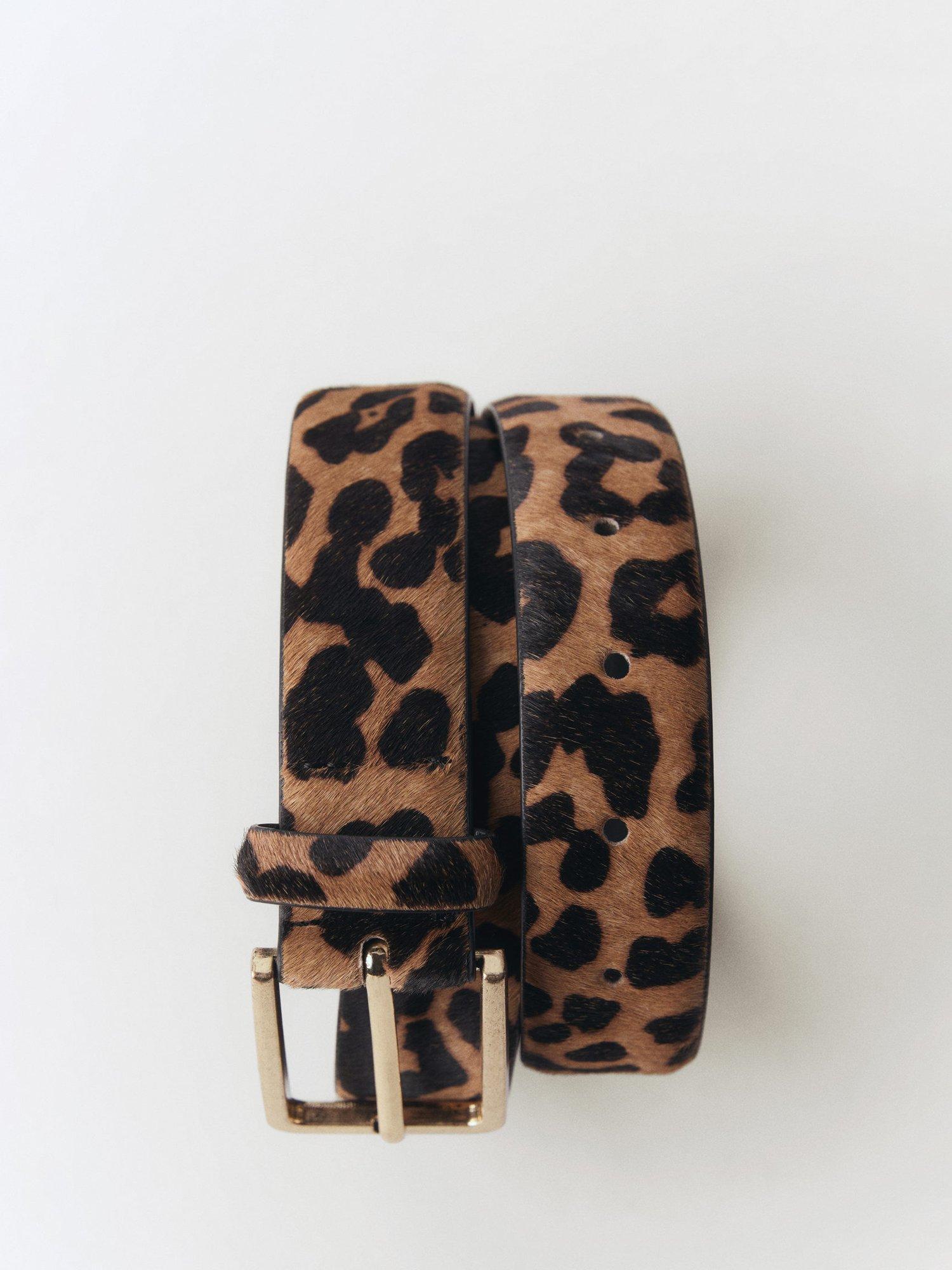 Product image 4 of 4, which shows Mango Leo Leather Skinny Belt, Brown, L
