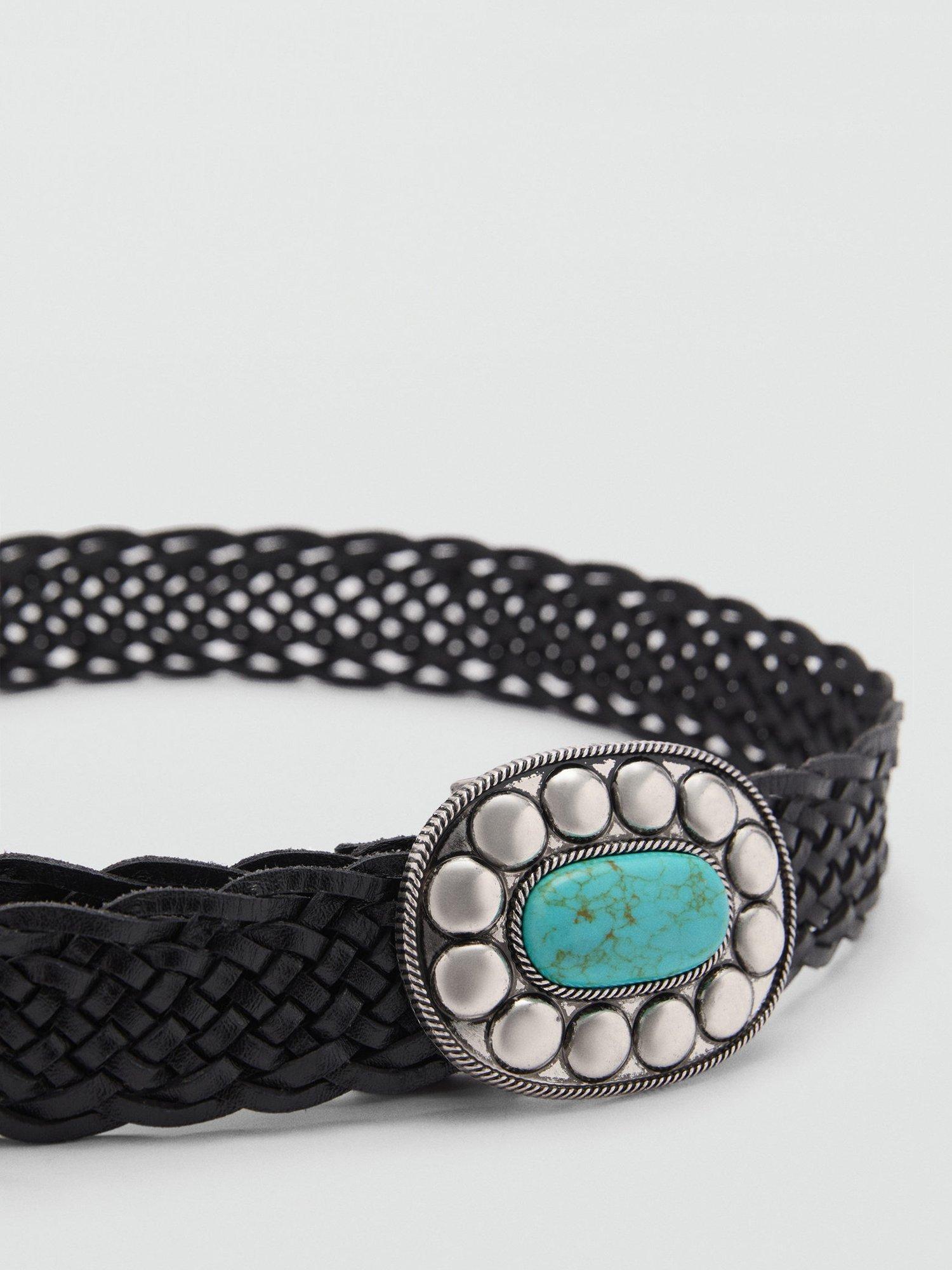 Mango Tropez Leather Woven Belt, Black