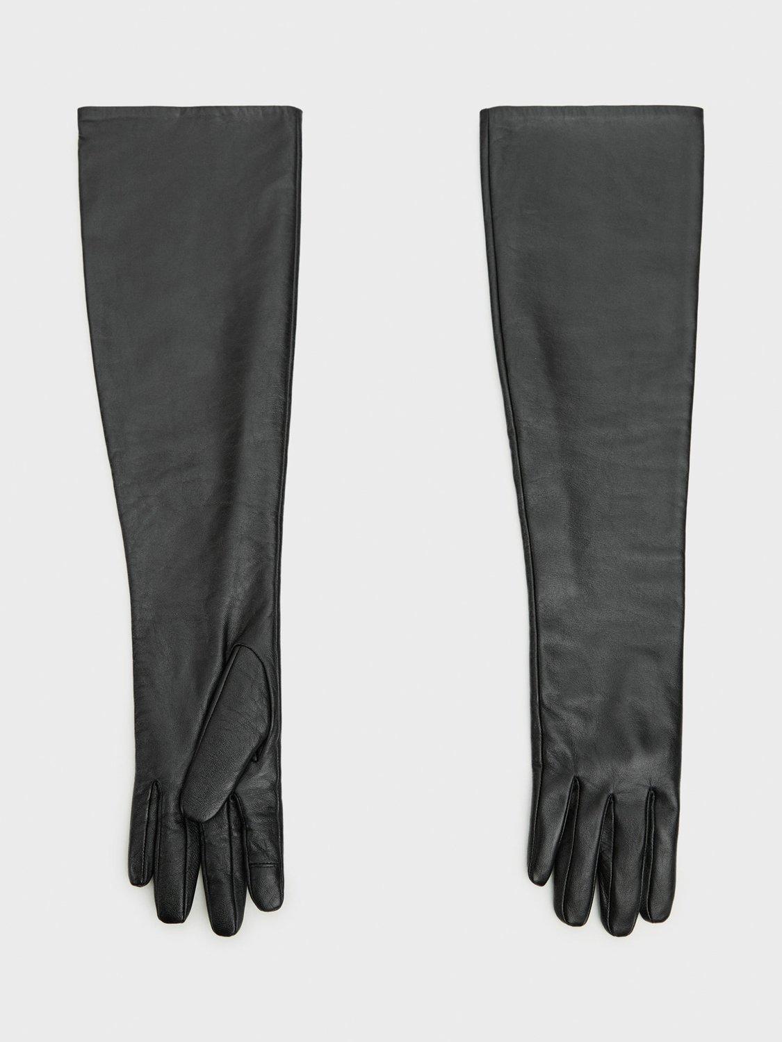 Mango Corso Leather Long Gloves, Black