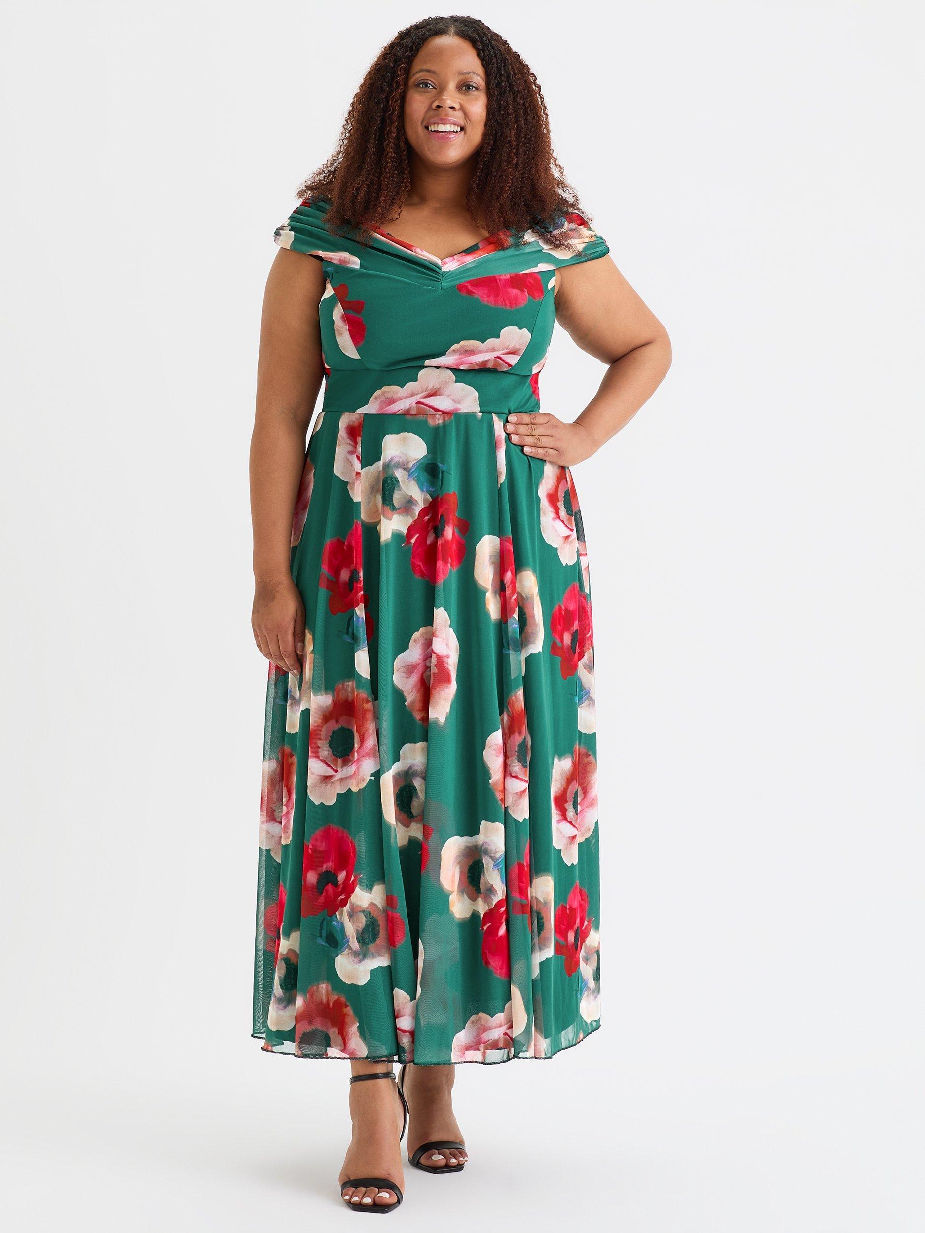 Scarlett Jo Bardot Floral Maxi Dress Teal Multi 22