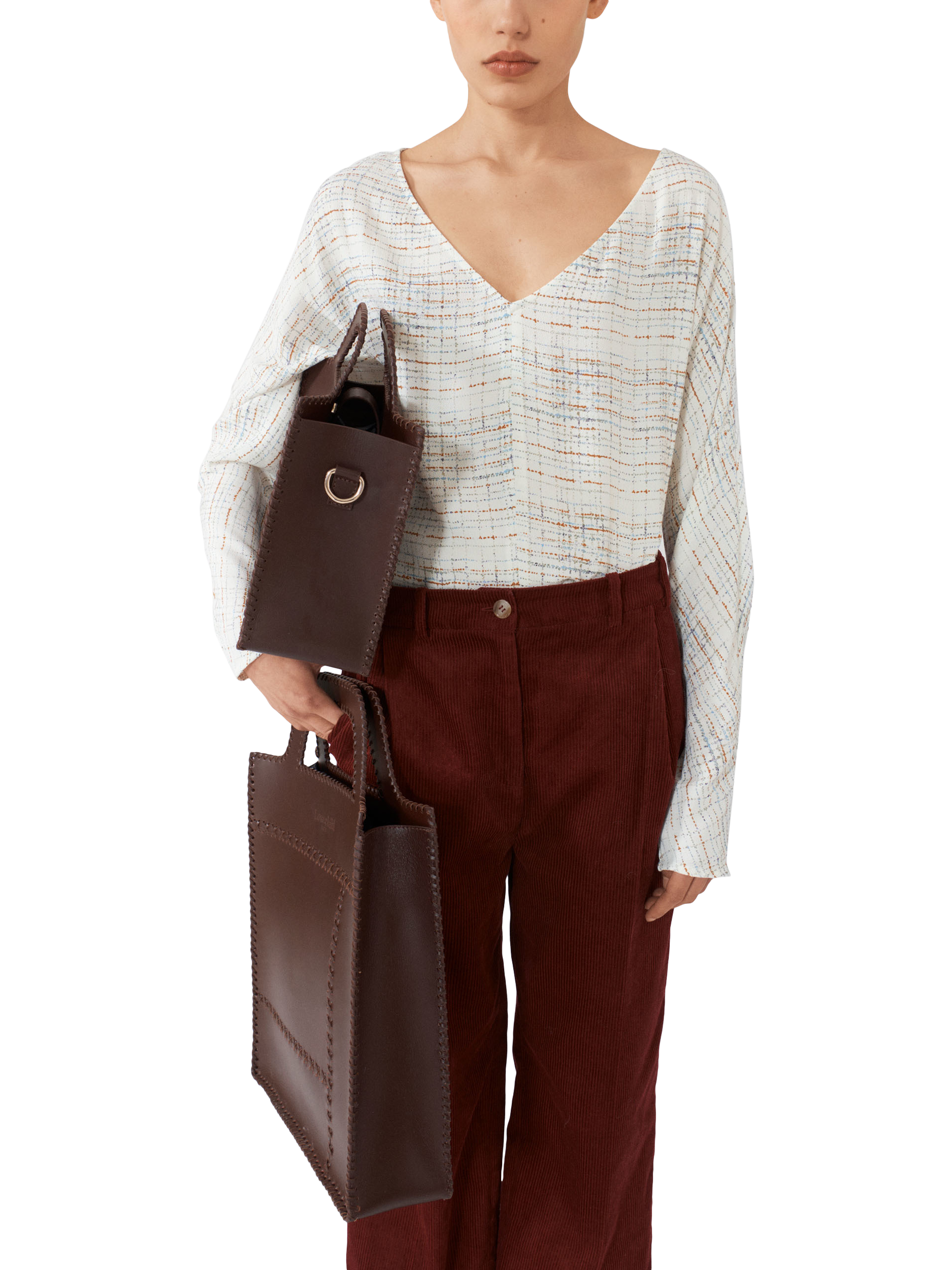 Product image 1 of 7, which shows Lovechild 1979 Ellie Check Blouse, Coral Weave/Multi, 8