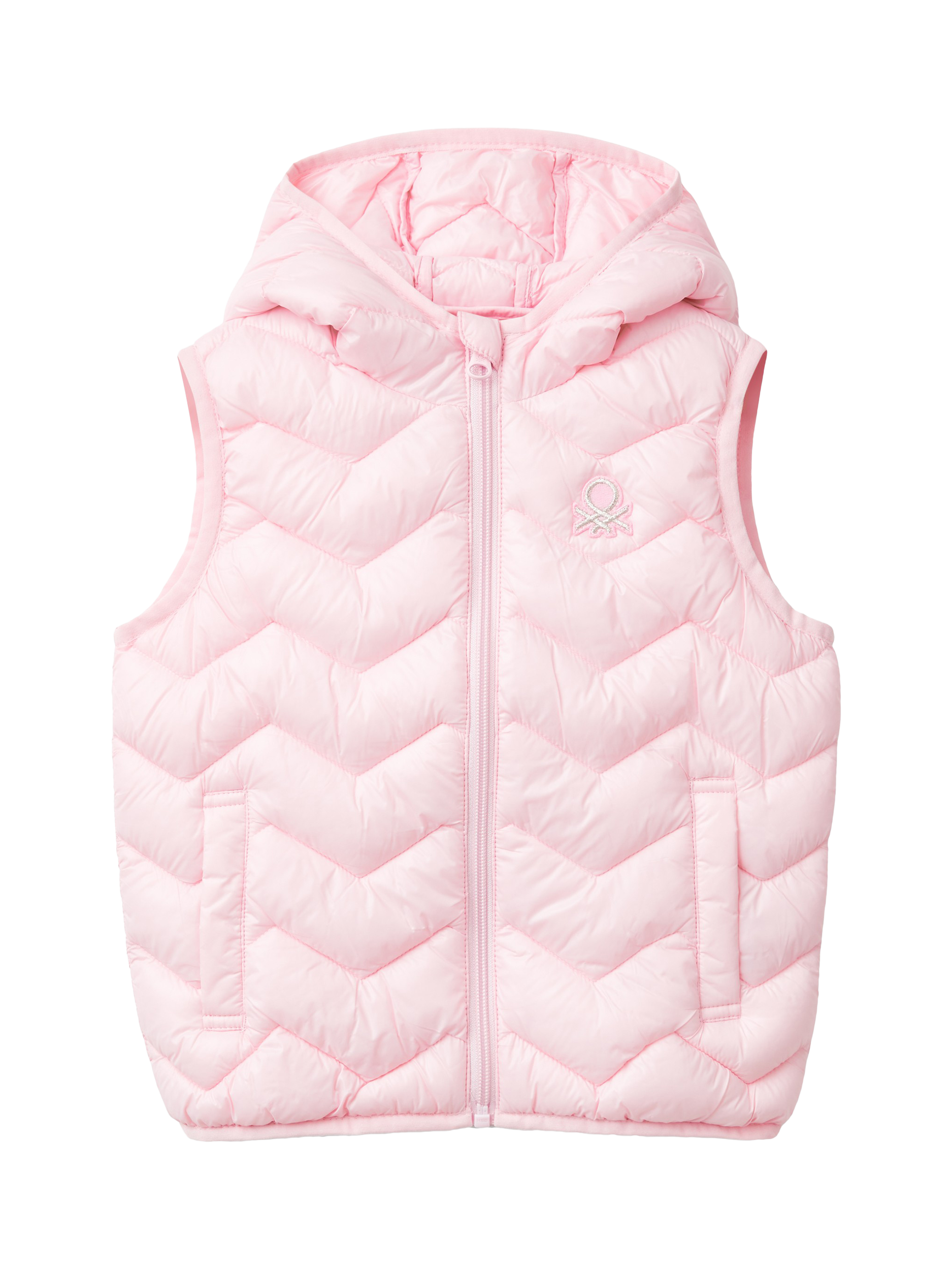 Benetton Kids' Zig Zag Padded Gilet, Pink