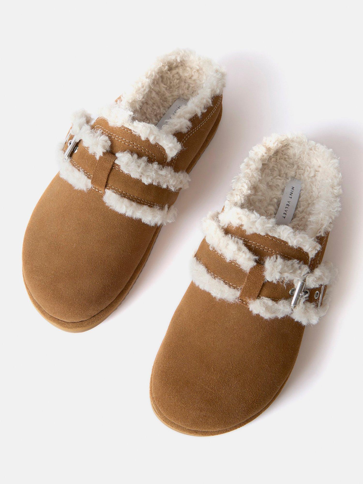 Mint Velvet Suede Clog Slippers Tan