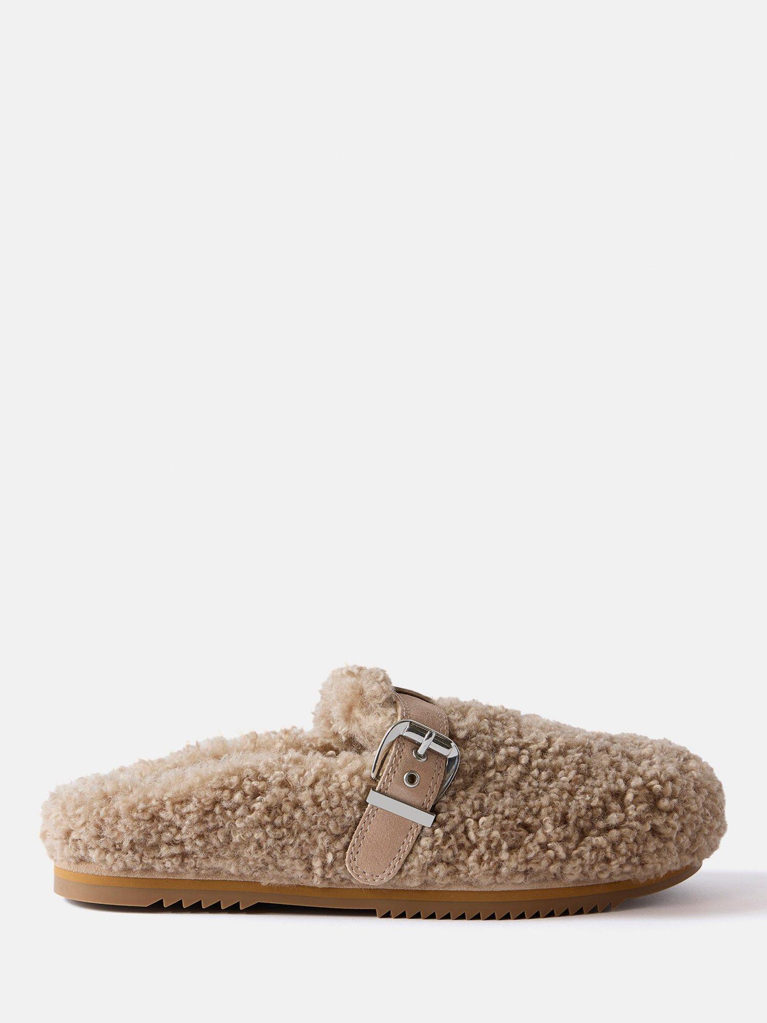 Mint Velvet Faux Borg Slippers, Neutral
