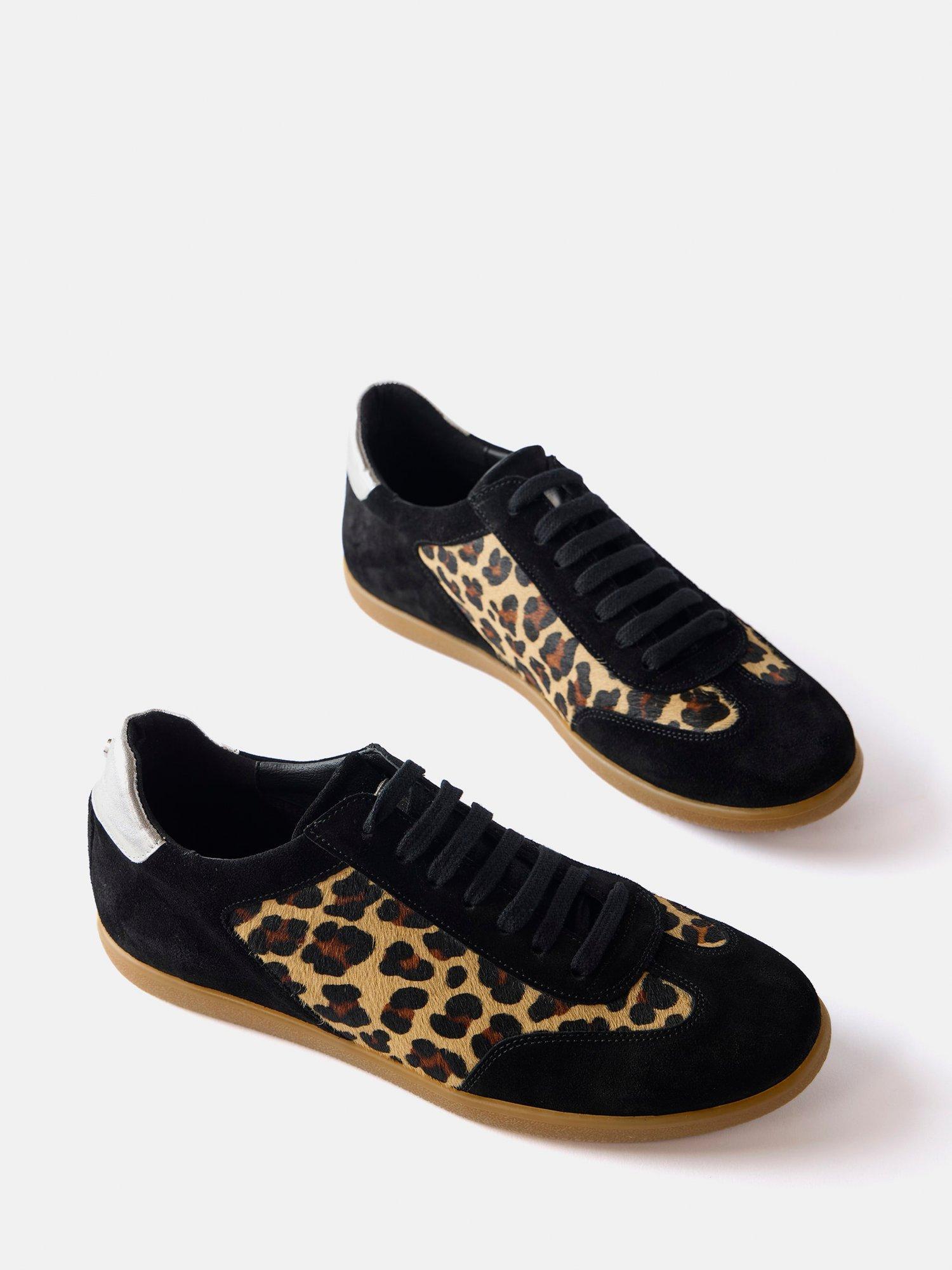 Product image 2 of 4, which shows Mint Velvet Suede Leopard Print Trainers, Natural/Multi, 3