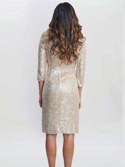 Gina Bacconi Amanda Knot Front Sequin Dress, Taupe - view 2, Taupe