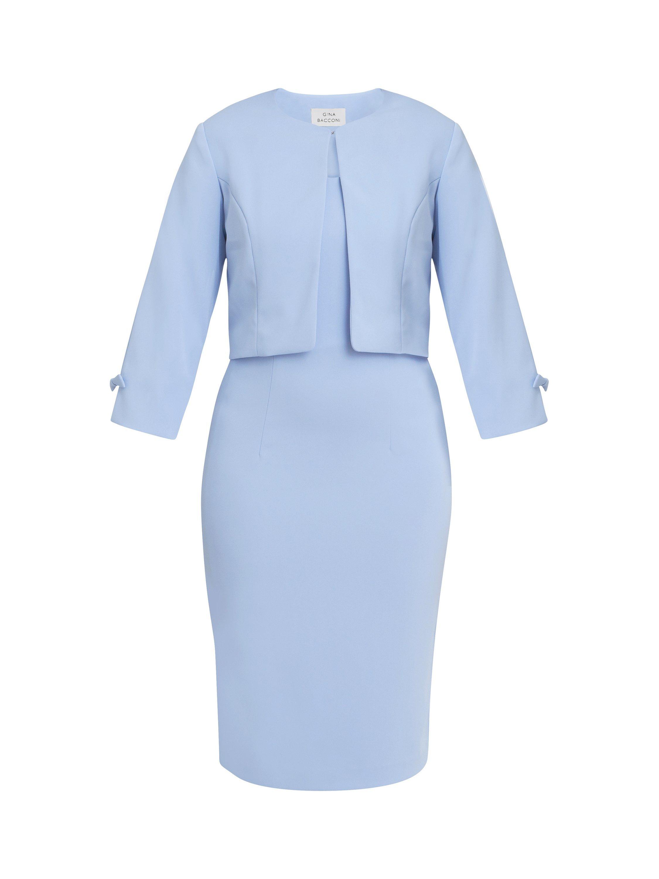 Product image 4 of 6, which shows Gina Bacconi Corinne Crepe Dress & Bolero Set, Nordic Blue, 12