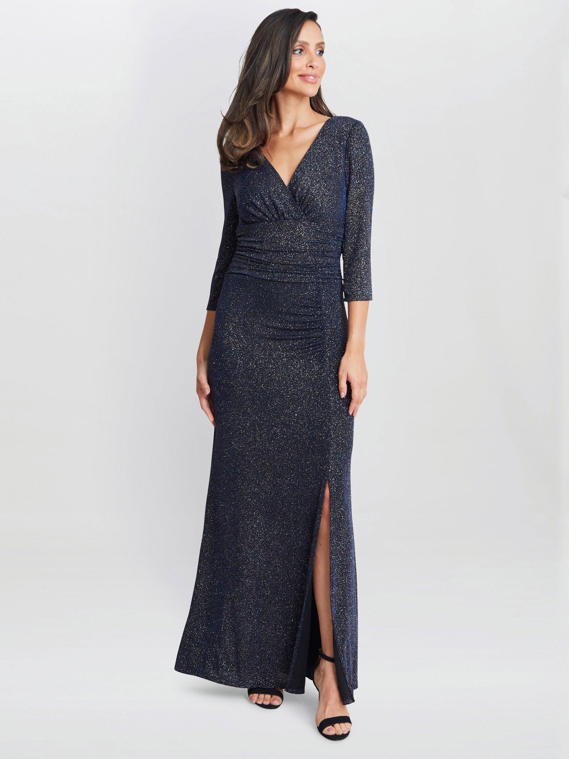 Product image 1 of 5, which shows Gina Bacconi Eugenie Metallic Fleck Maxi Dress, Navy, 8