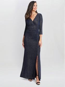 Gina Bacconi Eugenie Metallic Fleck Maxi Dress, Navy, Navy