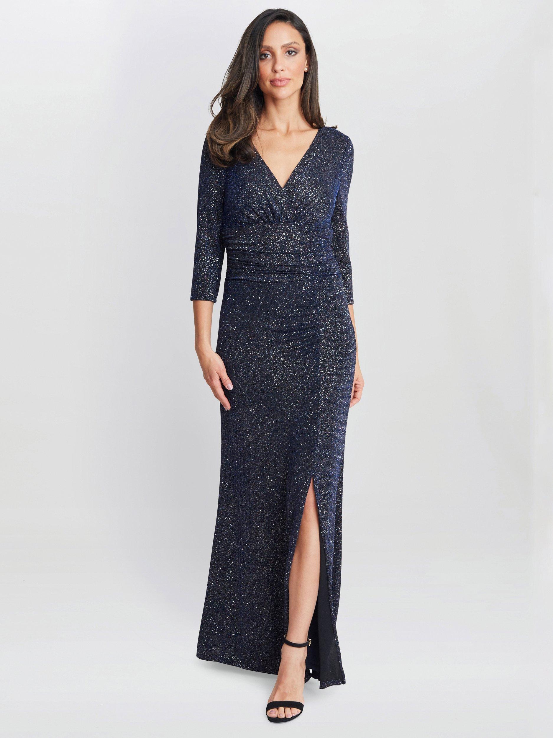Product image 3 of 5, which shows Gina Bacconi Eugenie Metallic Fleck Maxi Dress, Navy, 8