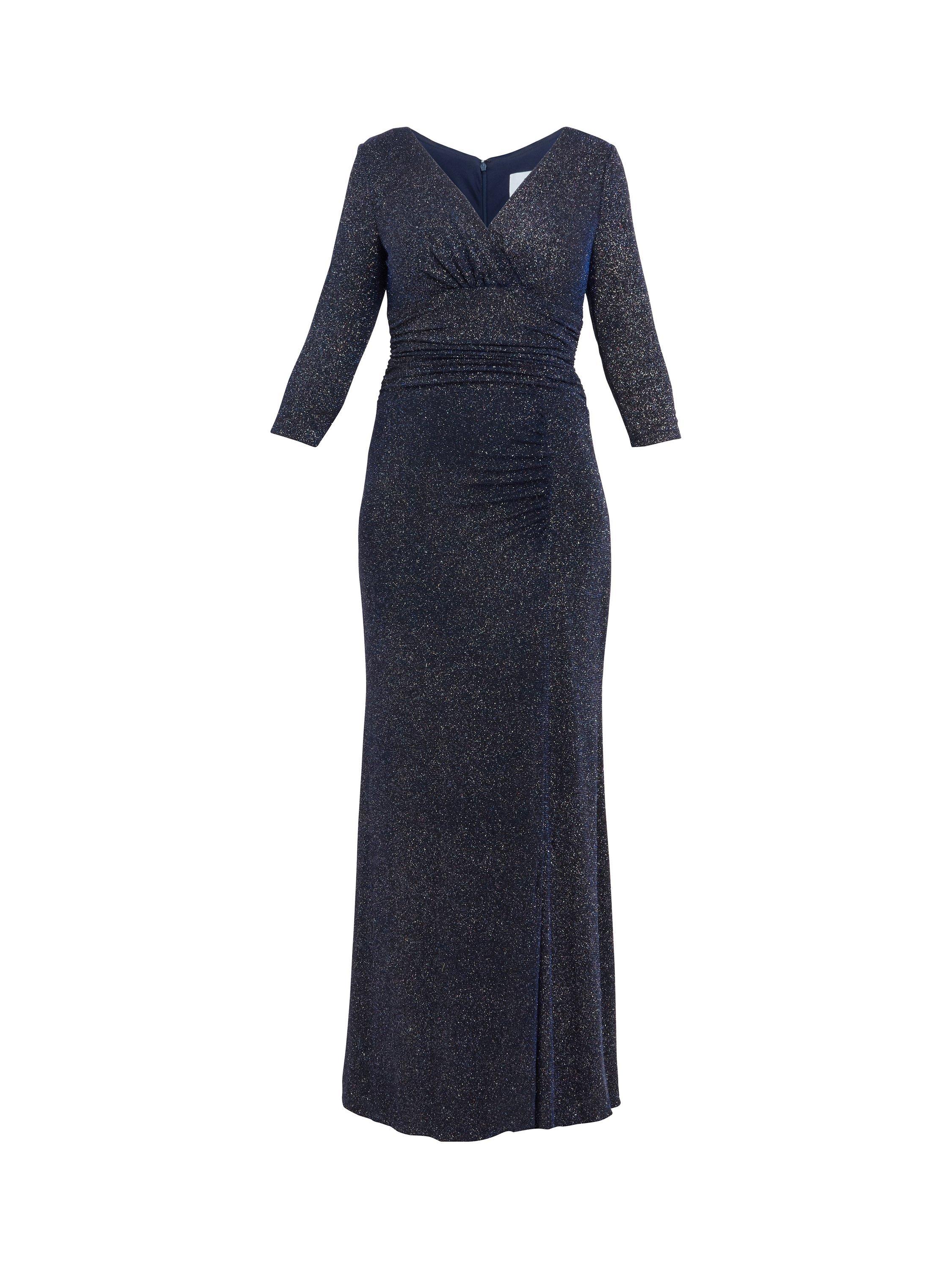 Product image 4 of 5, which shows Gina Bacconi Eugenie Metallic Fleck Maxi Dress, Navy, 8
