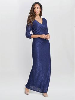 Gina Bacconi Fearne Lace Wrap Dress, Navy, Navy
