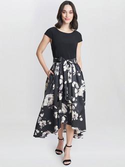 Gina Bacconi Colleen Jacquard Dress, Black/Multi, Black/Multi