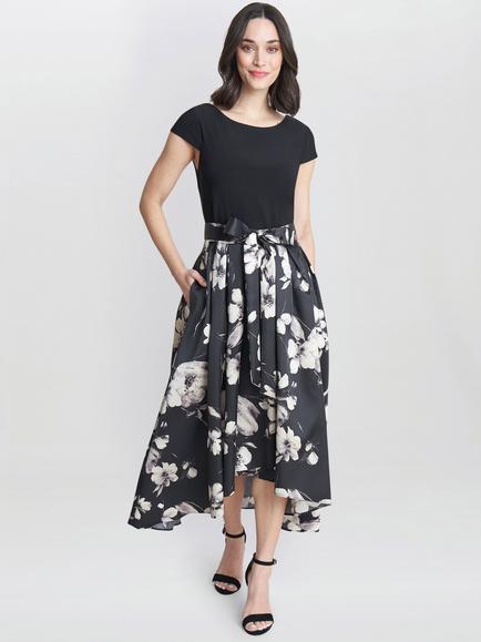 Gina Bacconi Colleen Jacquard Dress, Black/Multi, Black/Multi
