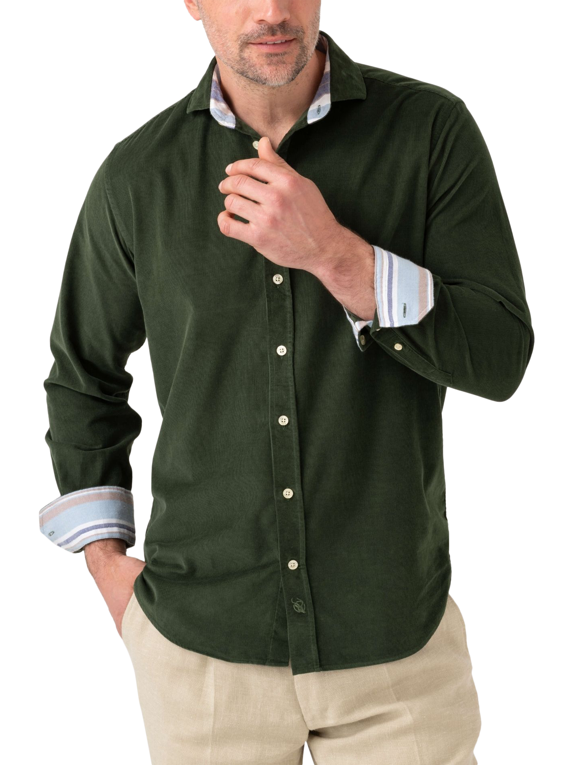 Product image 1 of 8, which shows KOY Corduroy Shirt, Green Pine, S