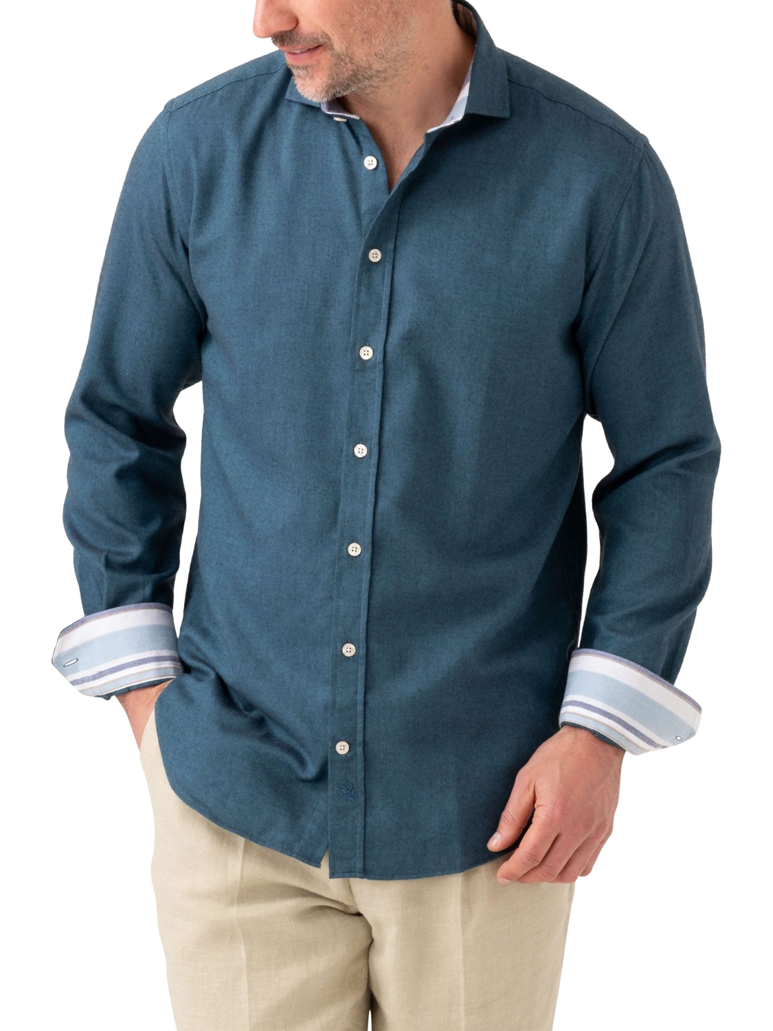 Product image 1 of 7, which shows KOY Cotton Merino Wool Mix Shirt, Blue Teal, S
