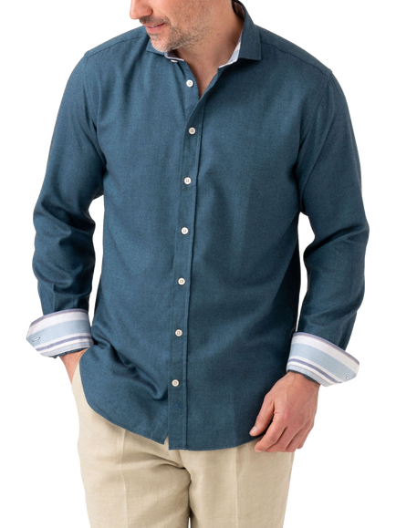 KOY Cotton Merino Wool Mix Shirt, Blue Teal, Blue Teal