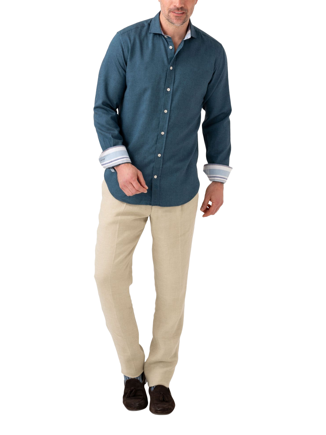 Product image 3 of 7, which shows KOY Cotton Merino Wool Mix Shirt, Blue Teal, S