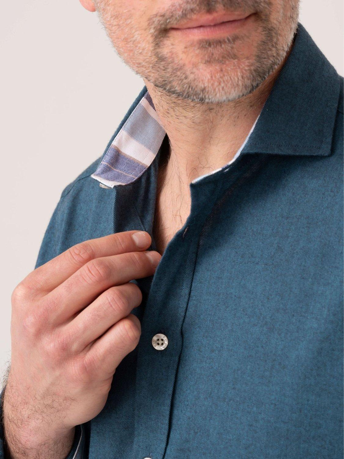 Product image 7 of 7, which shows KOY Cotton Merino Wool Mix Shirt, Blue Teal, S