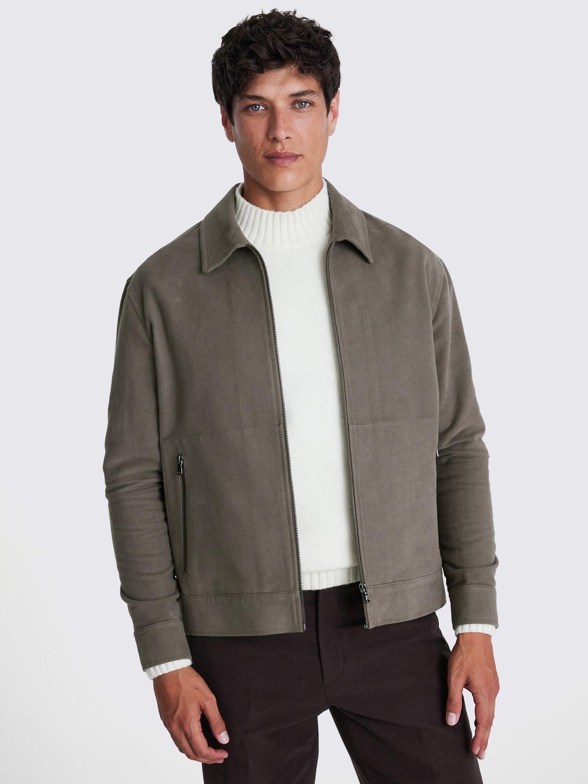 Moss Moleskin Effect Harrington Jacket Beige