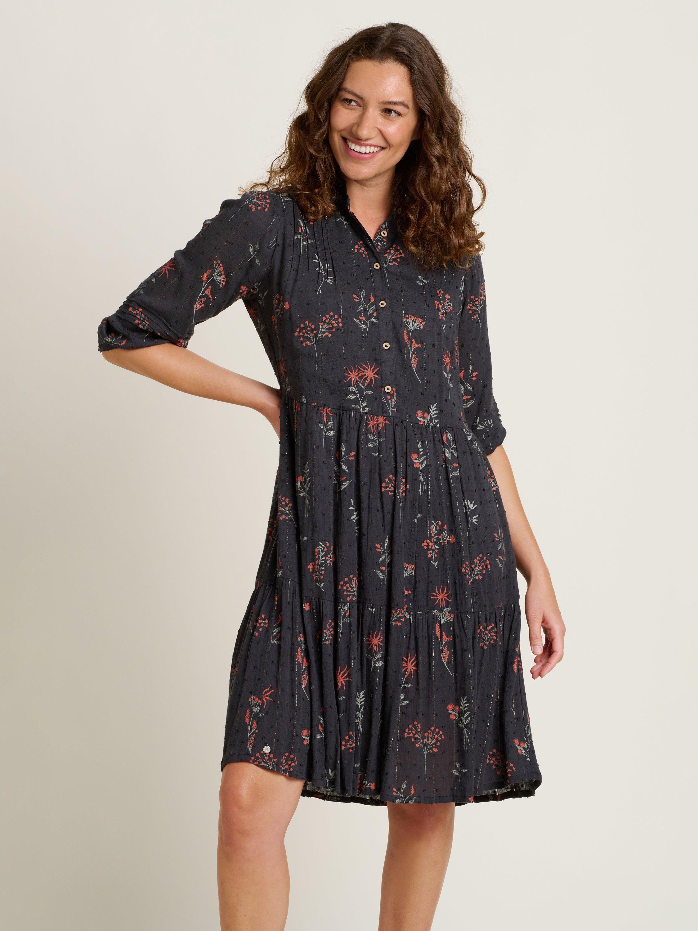 Product image 2 of 4, which shows Brakeburn Bella Botanical Dress, Charcoal/Multi, 8