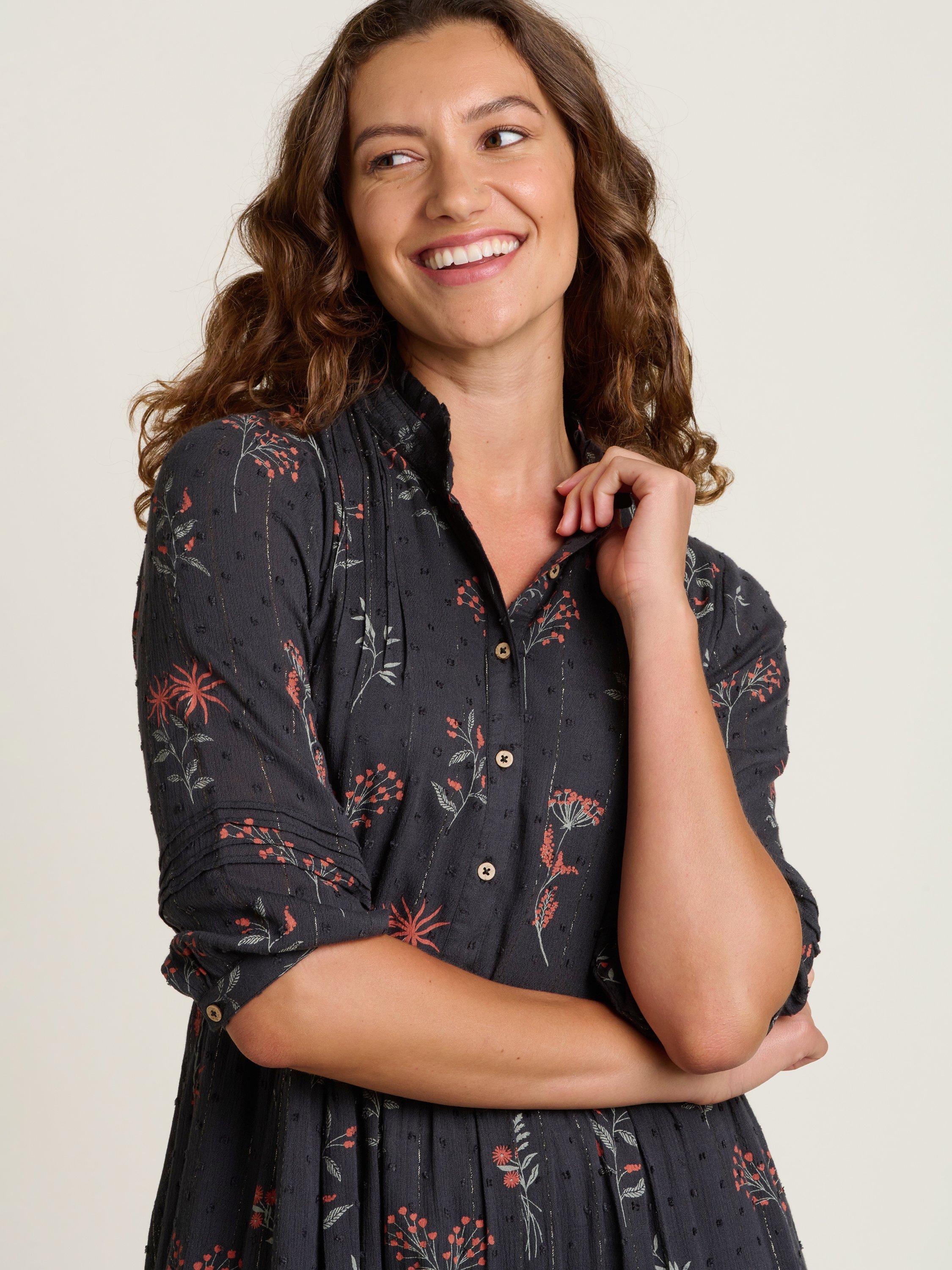 Product image 4 of 4, which shows Brakeburn Bella Botanical Dress, Charcoal/Multi, 8