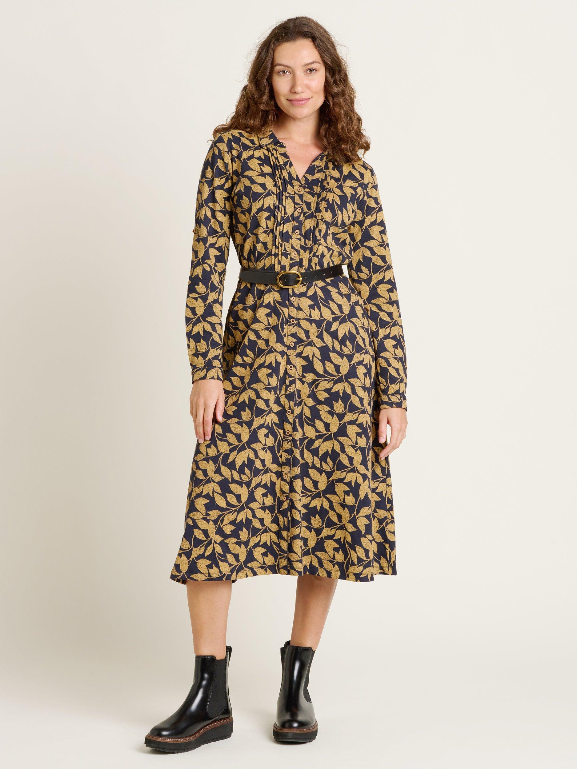 Product image 1 of 4, which shows Brakeburn Charlotte Leaf Midi Shirt Dress, Multi, 8