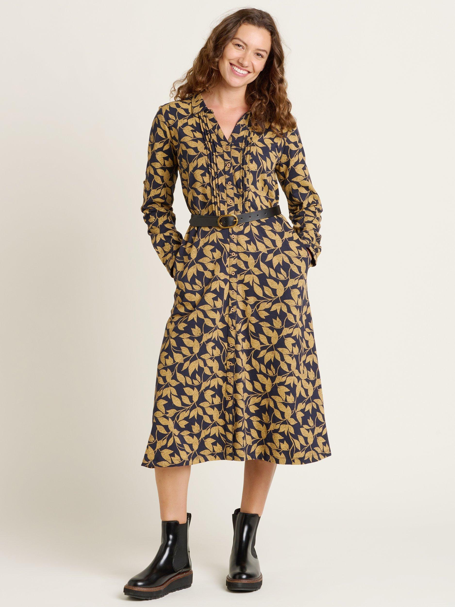 Product image 2 of 4, which shows Brakeburn Charlotte Leaf Midi Shirt Dress, Multi, 8